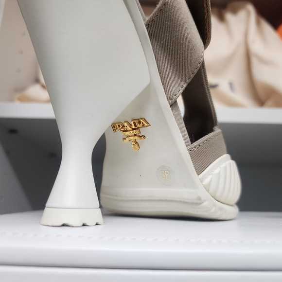 Prada Gabardine Asymmetric Sandals with rubber cone heel - size 36 - worn once! - Picture 9 of 12